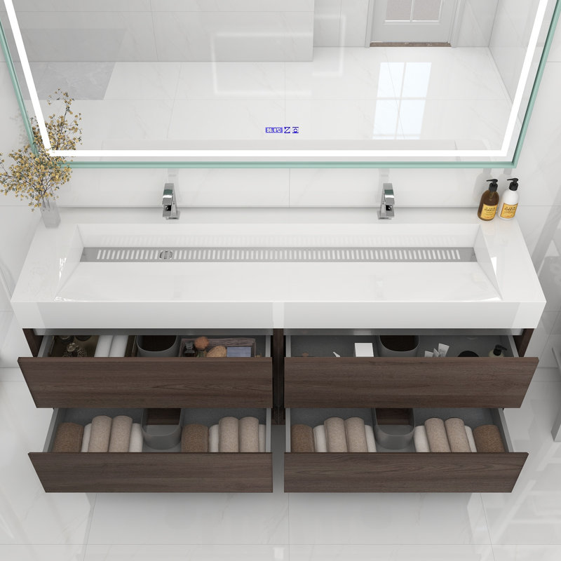 Meuble-lavabo double 72 po, Chêne rouge