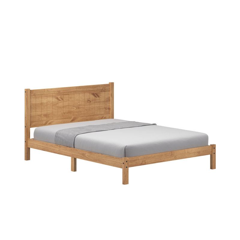 Alcott Hill Farmhouse Solid Wood Platform Bed Frame with Shaker Headboard, Rustic Pinewood Panel Bed, Heavy-Duty Slat Support Base, No Box Spring Required