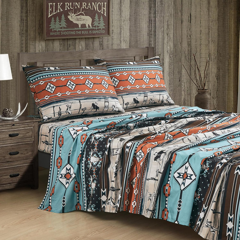 King Size Multi Cowboy Rodeo Print Microfiber Sheet Set