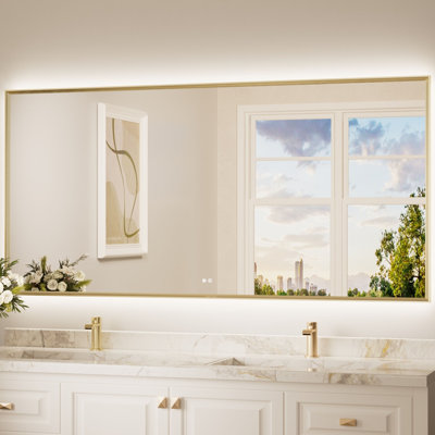 LED Bathroom Vanity Mirror, Aluminum Alloy Framed Backlit Wall Mirror, 3 Color Temperatures Dimmable Anti-Fog