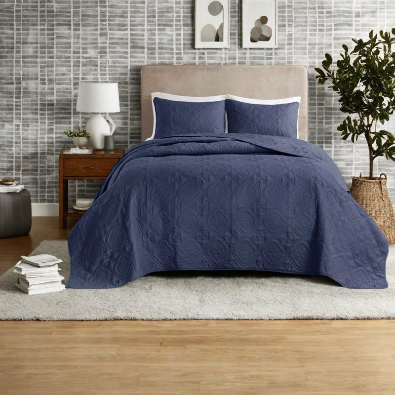 Ensemble de literie réversible bleu marine, conception surdimensionnée en polyester pour lit double / grand