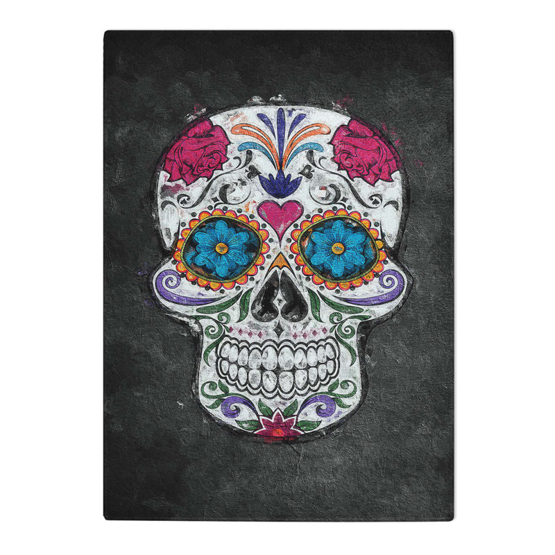 Glass Floral Sugar Skull Chopping Board, 39 cm W x 28.5 cm L