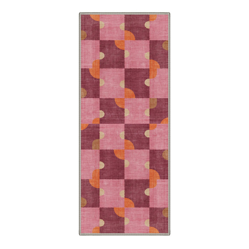 Abrahamson Hexa Modern Machine Washable Pink / Beige / Orange Indoor Area Rug with Non-Slip Backing, Runner 2' x 7'