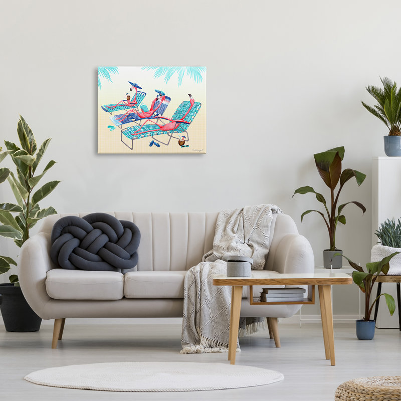 Art mural sur toile surdimensionné avec flamants roses et chaises de plage, H 24 po x l 30 po x P 1,5 po