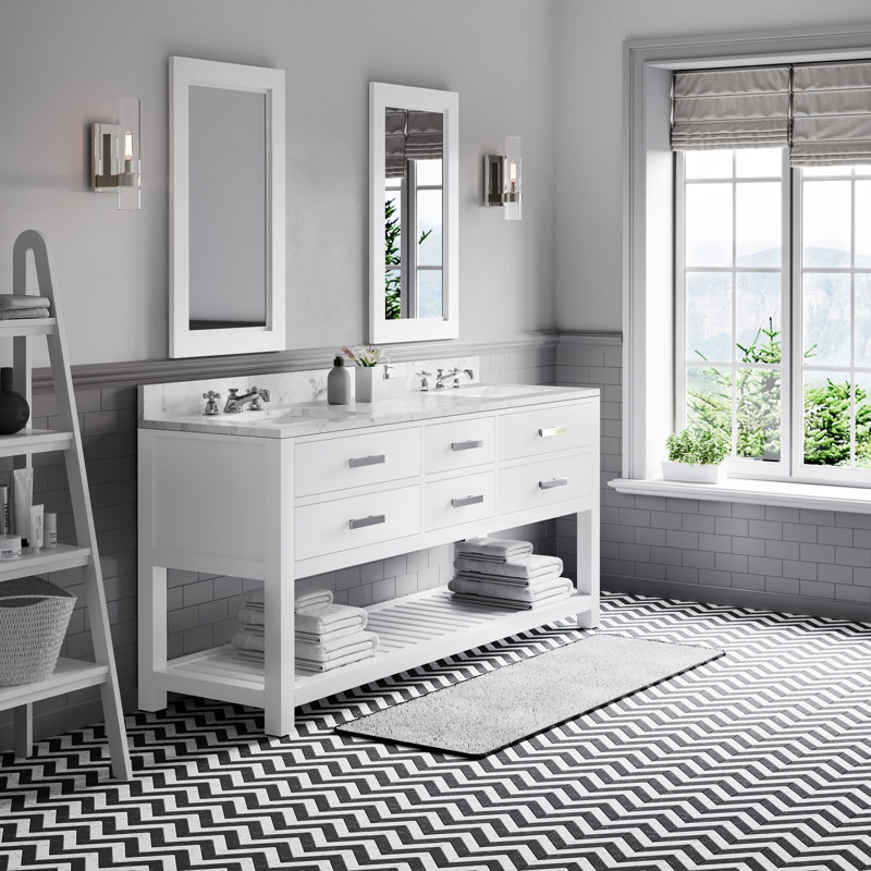 Madalyn 60" Double Sink Bathroom Vanity Set with Mirror, Pure White, 34" H x 72" W x 21.5"D