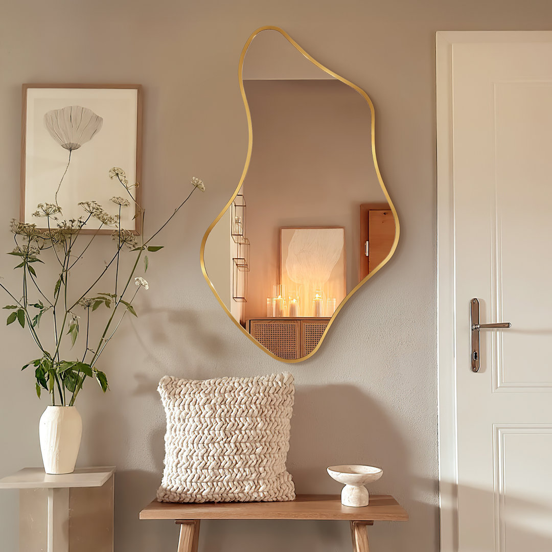 Luxury Asymmetrical Wall Mirror, Designer Irregular Bathroom Vanity Mirror With Sleek Aluminum Frame For Modern Interiors