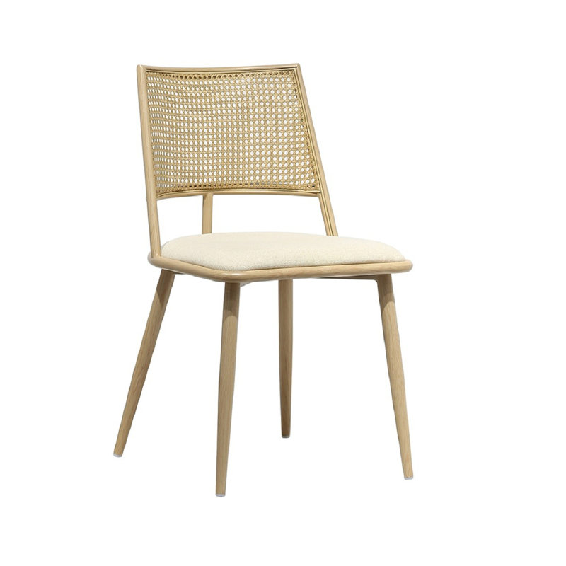 47cm H Polyester Blend Upholstered Metal Side Chair, Beige, Oak Wood