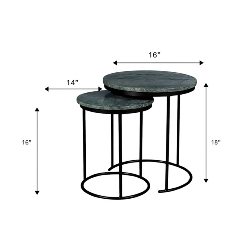 Tables gigognes | Table basse gigogne en marbre vert avec structure en métal, Vert, Black