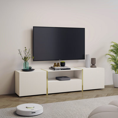 Modern TV Stand with  LED Lights, White Entertainment Center with Storage, Fits Tvs Up To 80 Inches