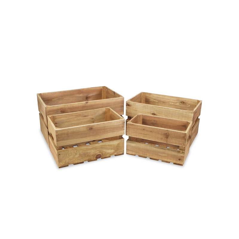 Eika Set of 4 Rustic Brown Wood Storage Crates for Home Organization
