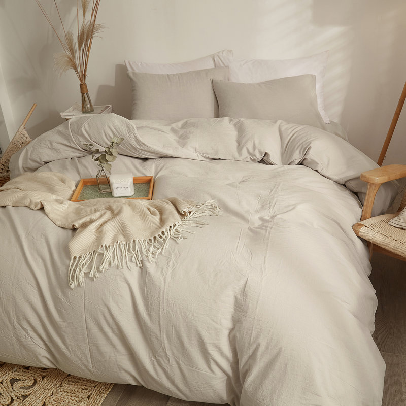 Ensemble de housse de couette douce en coton délavé Boho, Brun clair beige