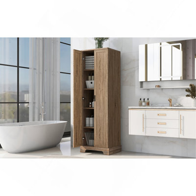 Storage Cabinet with Two Doors for Bathroom, Office, Adjustable Shelf, MDF Board, Brown