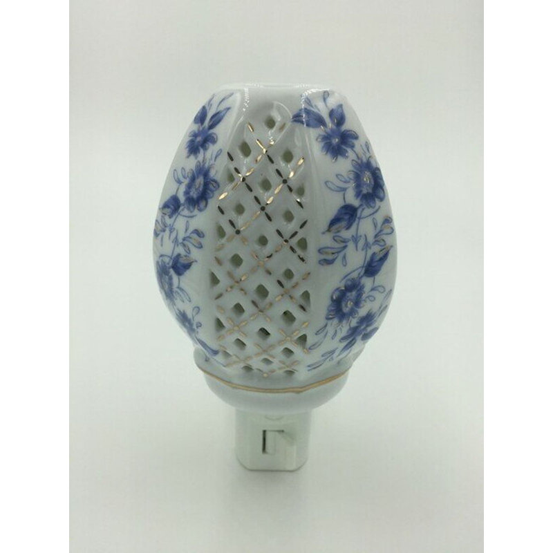 Naleah fleurs bleues sur veilleuse ovale