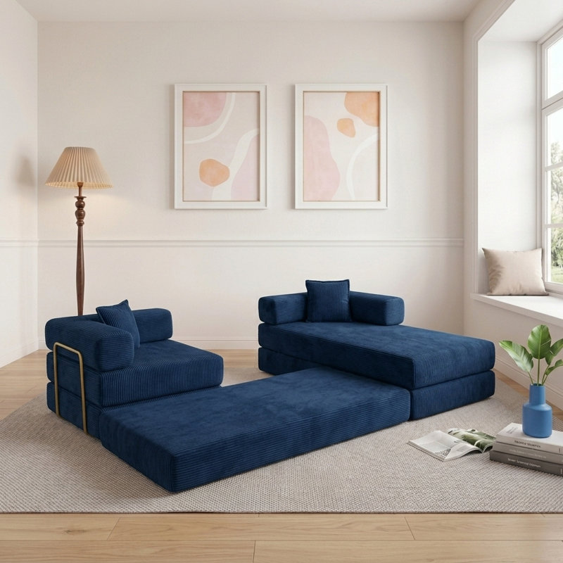 Canapé modulaire 108 po Mid-Century, Bleu