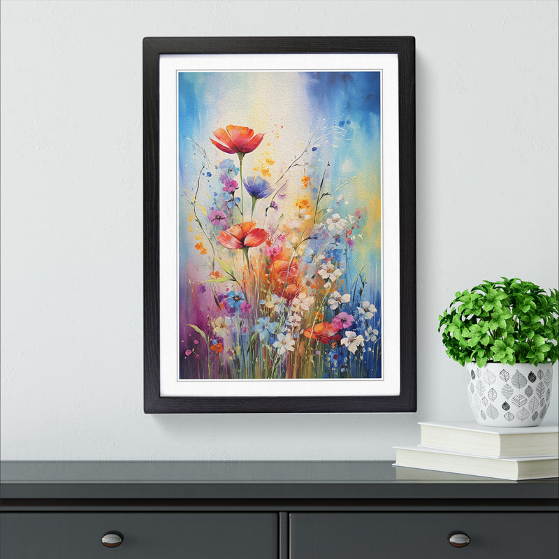 Wildflowers Abstract - Framed Print, 46cm H x 34cm W x 2cm D, Black