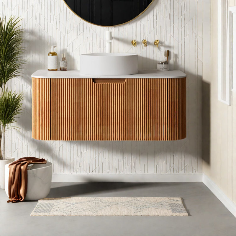 Meuble-lavabo moderne 36 "avec lavabo et rangement en céramique, finition grain de bois