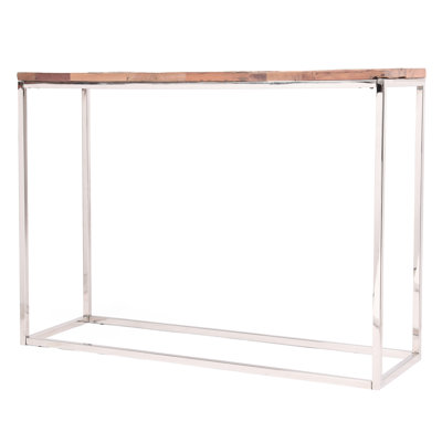 Console Table With Recycled Wood And Stainless Steel For A Glamorous Modern Rustic Frame