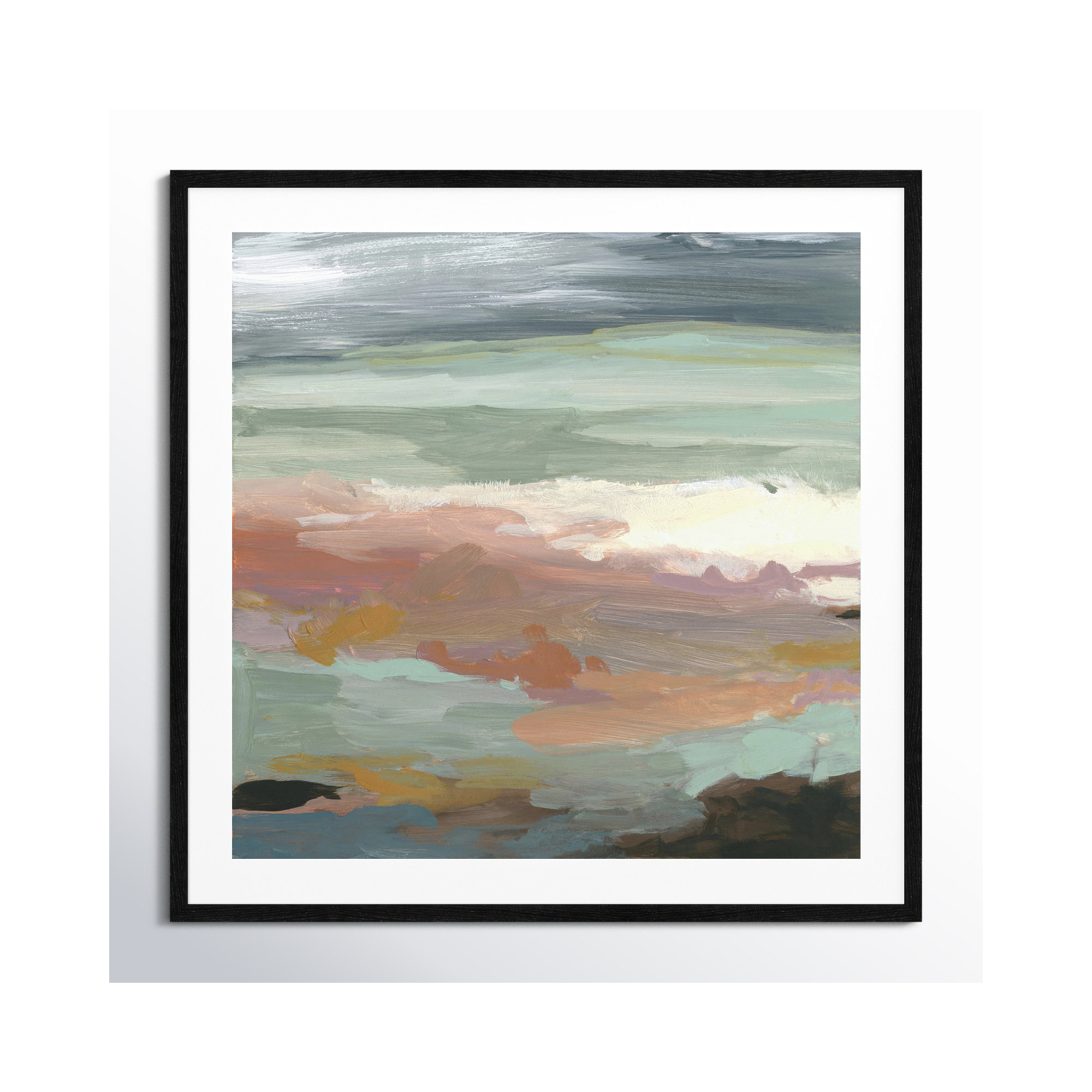Ocean Bluffs by Carol Robinson - Painting Print on Paper, Picture Framed Paper, 33.25" H x 33.25" W, Black Wood