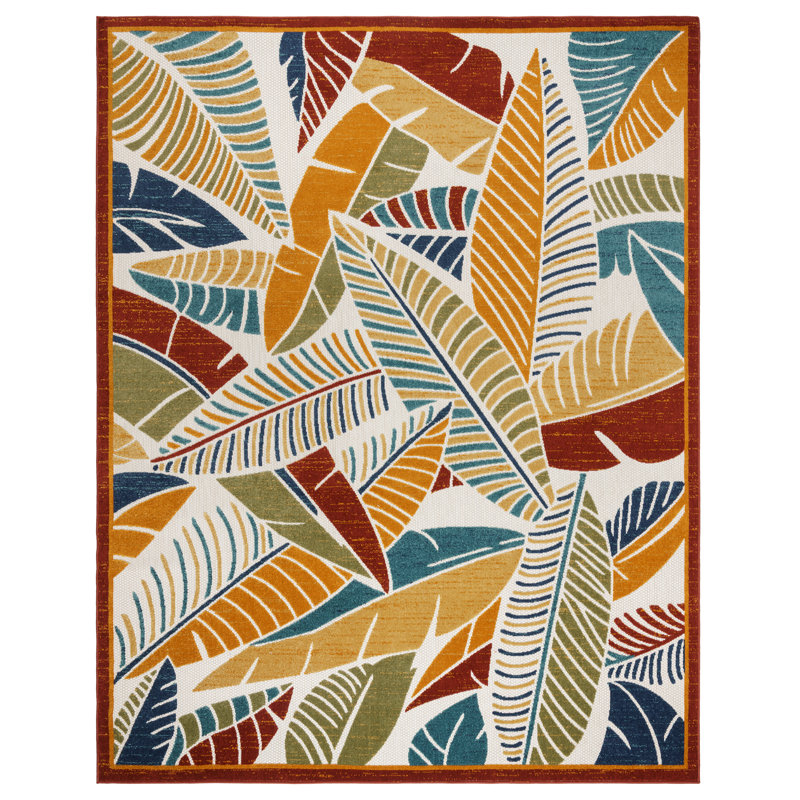 Fosel Lagos All-Weather Flatweave Indoor/Outdoor Area Rug, Multicolored Modern Tropical Leaf – Patio, Deck, Porch & Living Room - 5x7