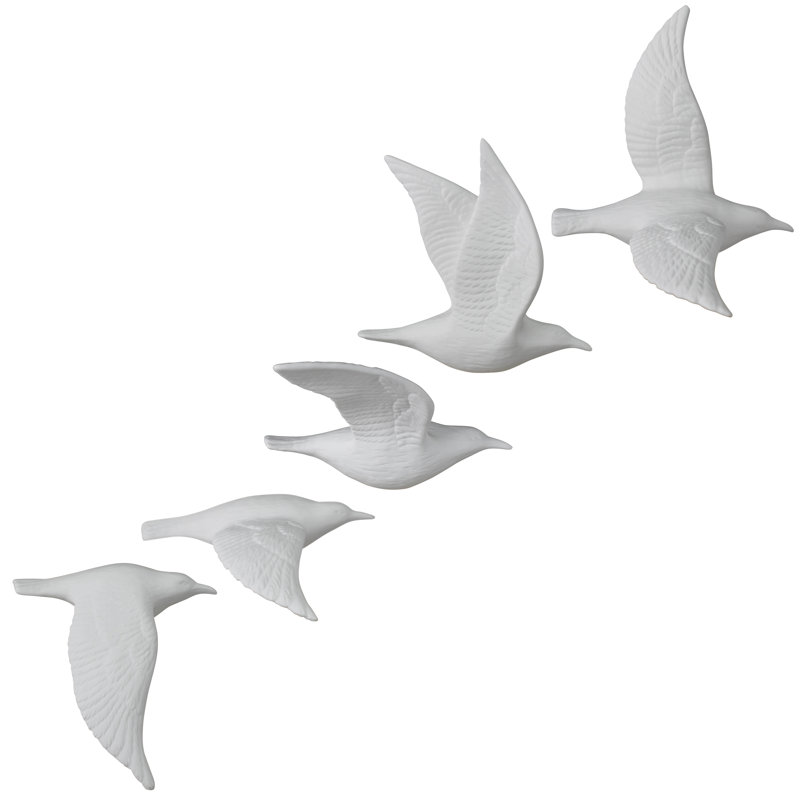 Ensemble de 5 décorations murales oiseaux en porcelaine