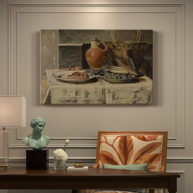 Henri de Braekeleer "Nature morte avec un pot en cuivre" - Art mural de qualité musée sur toile tendue, 24 x 36