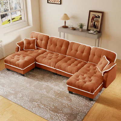 Chenille Cloud L-Shaped Sectional Sofa with Ottoman & 4 Pillows