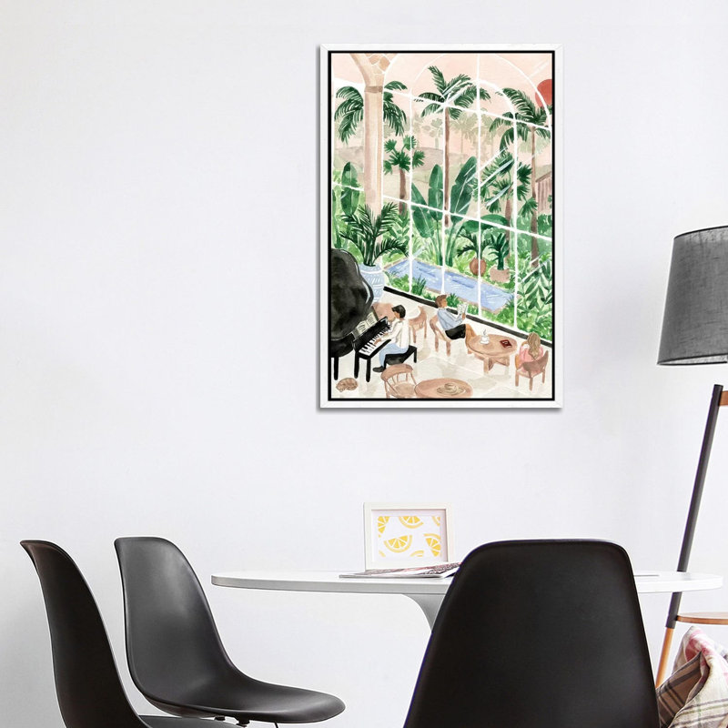 Resort Lobby 1 Piece Painting on Canvas, 101.6cm H x 66.04cm W x 3.81cm D, White Floater Framed