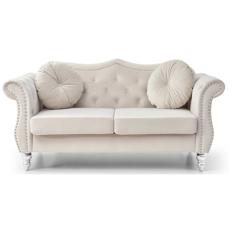 Elegant Flared Arm Loveseat In Ivory