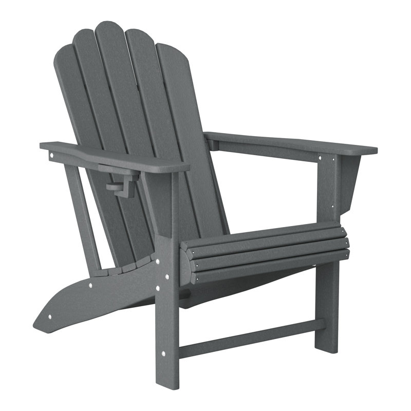Lucus Poly HDPE Adirondack Chair with Cupholder, Grey