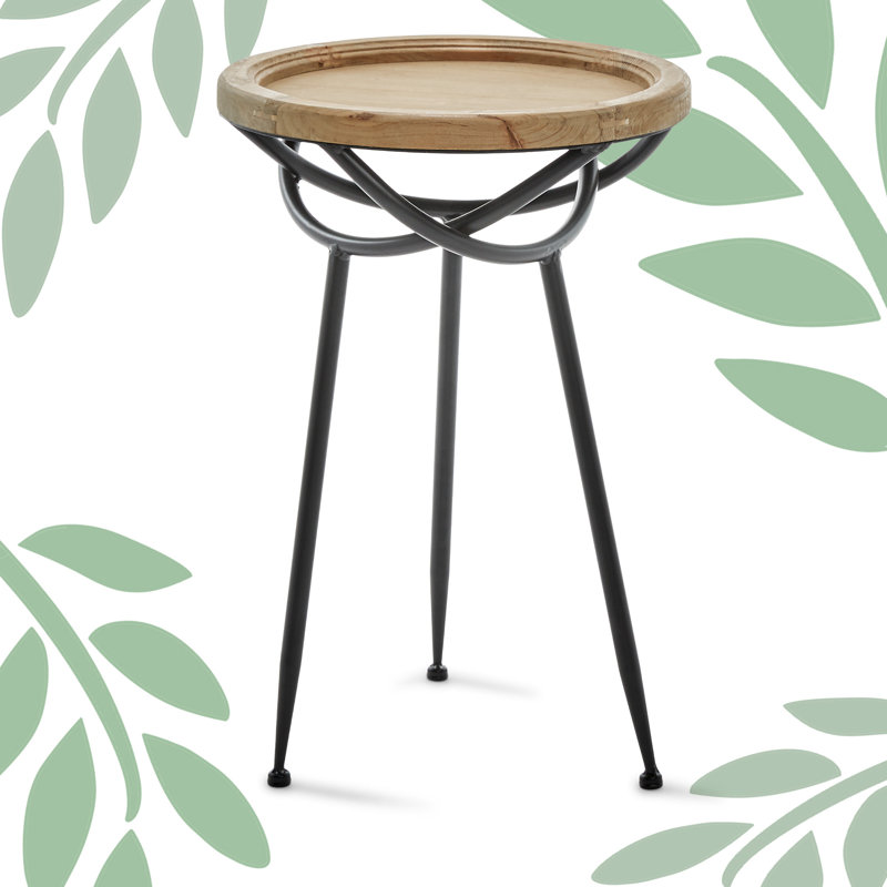 Easton Natural Wood and Black Metal Round Side Table
