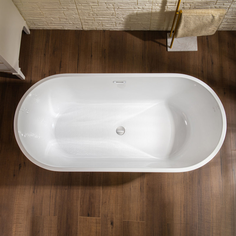 59" x 30" Freestanding Acrylic Soaking Tub - Glossy White, Glossy Black, or Black Exterior/White Interior, 5 Trim Finish Options