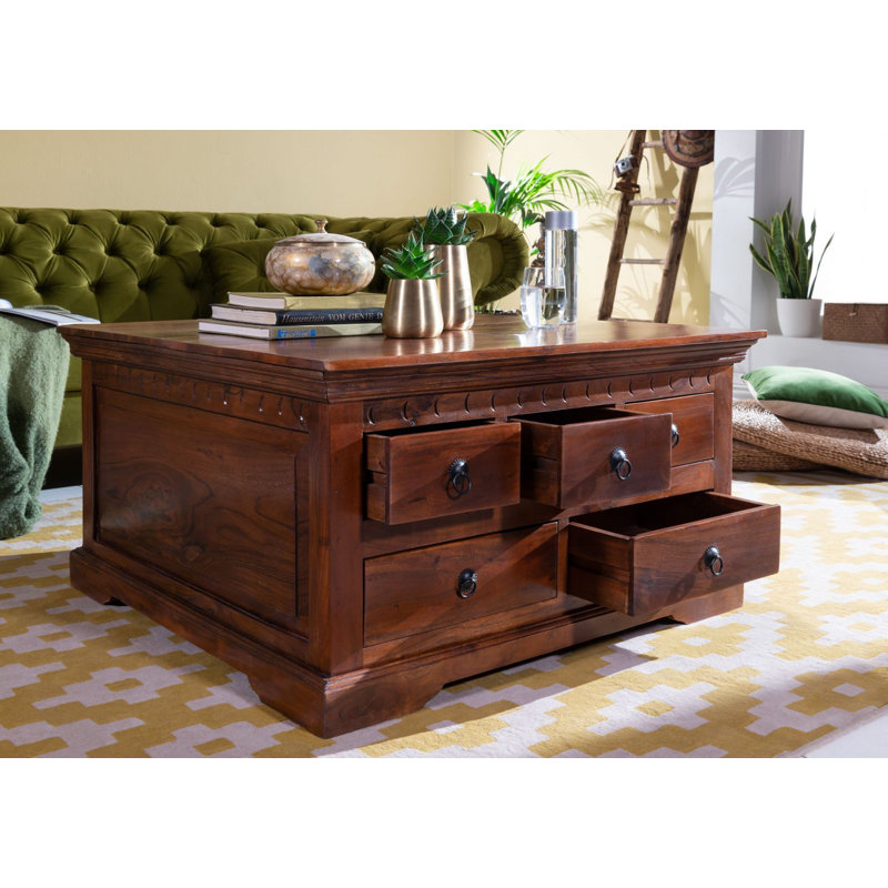 Oxford Solid Wood Block Coffee Table with Storage, Nougat