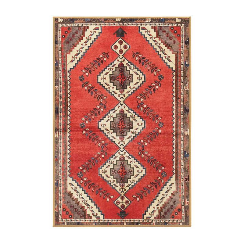 Tapis rouge / beige / brun Southwestern, Rectangle de 5 pi x 8 pi