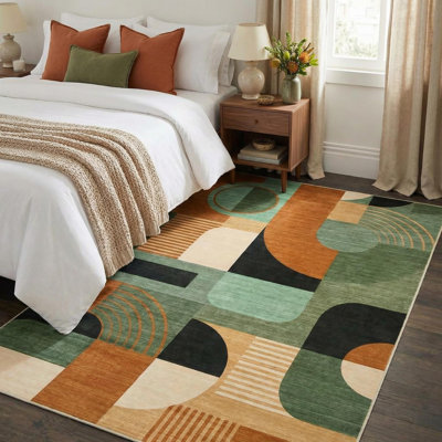 Tapis lavables 3 x 5 pour l'entrée de la chambre à coucher, chevet du salon, petit tapis de plancher intérieur moderne et doux antidérapant, multicolore, 3 pi x 5 pi