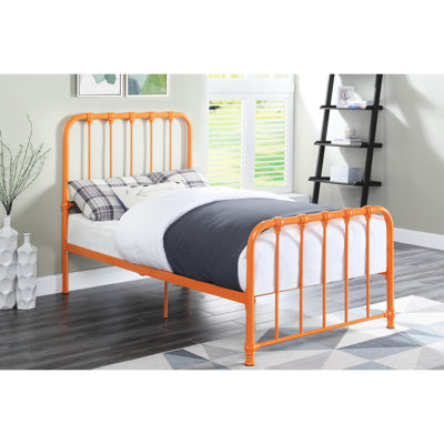 Metal Twin Bed With Captivating Orange Appeal, No Box Spring In Bedroom Orange Frame, Exclusion, Piece