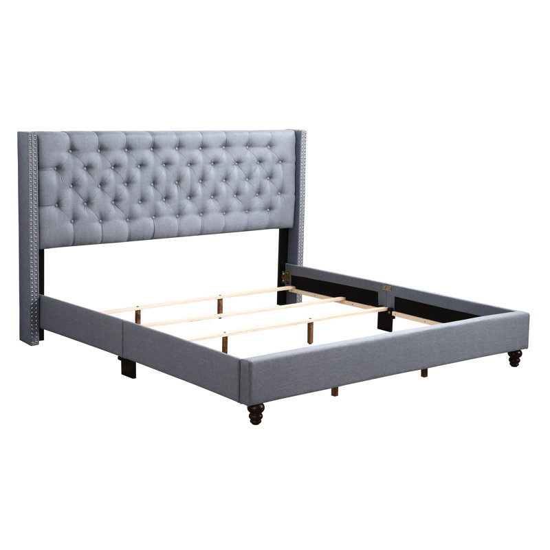 Ashe Upholstered Wingback Bed, King, Blue
