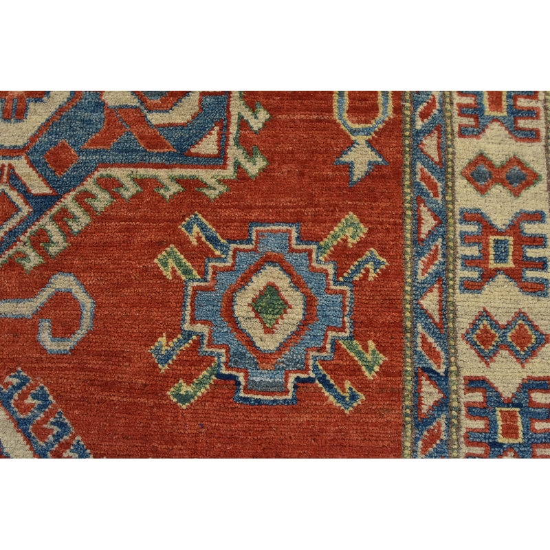 Tapis en laine rouge 3 pi 10 po x 5 pi 10 po one-of-kind noué la Hetherington