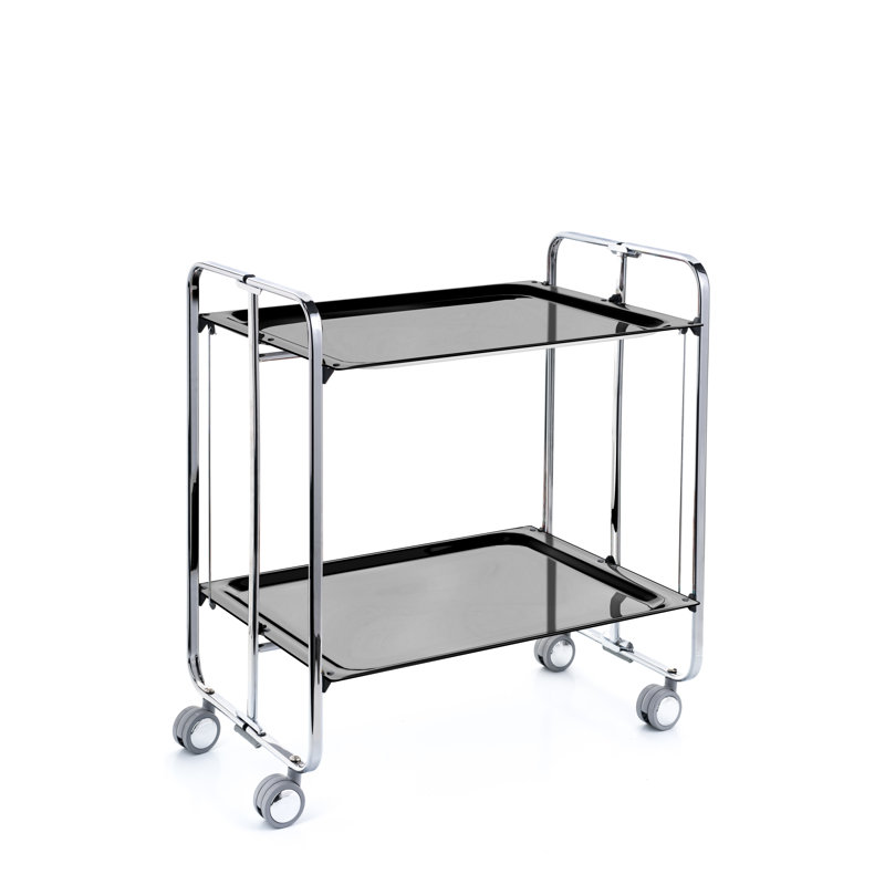 Mald Serving Cart, Chrome-plated, Black