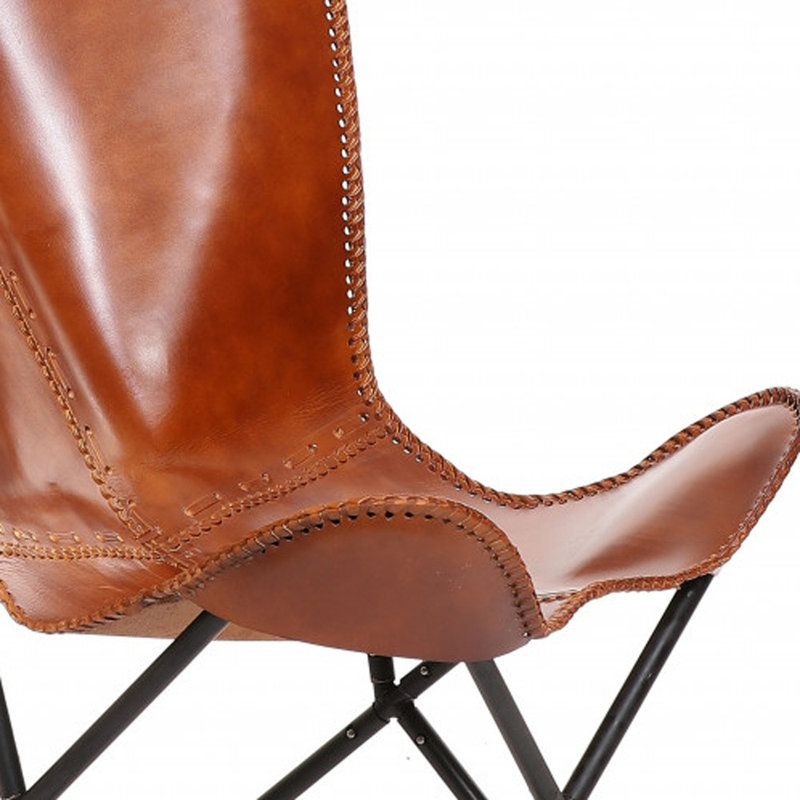  Fauteuil papillon brun en cuir véritable, Black