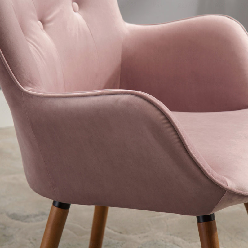 Fauteuil d'appoint de style contemporain capitonné en velours soyeux, Rose