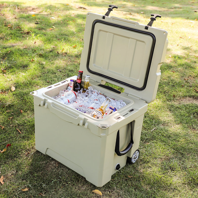 White 42 Quart Rolling Cooler with Wheels and Handle