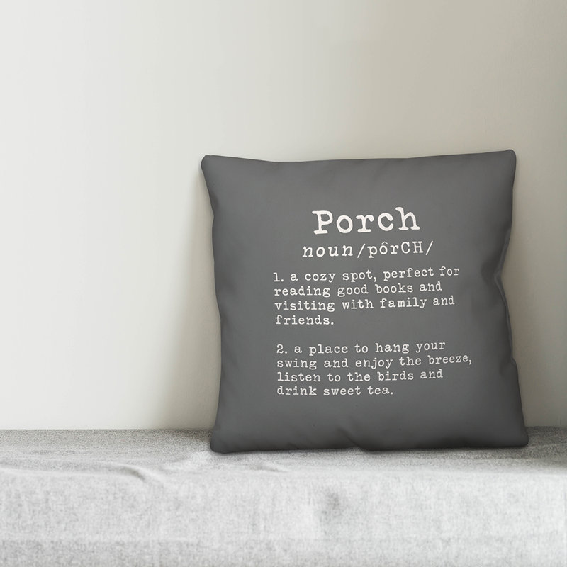 Textual Outdoor Throw Pillow, Gray/White, 16" H x 16" W
