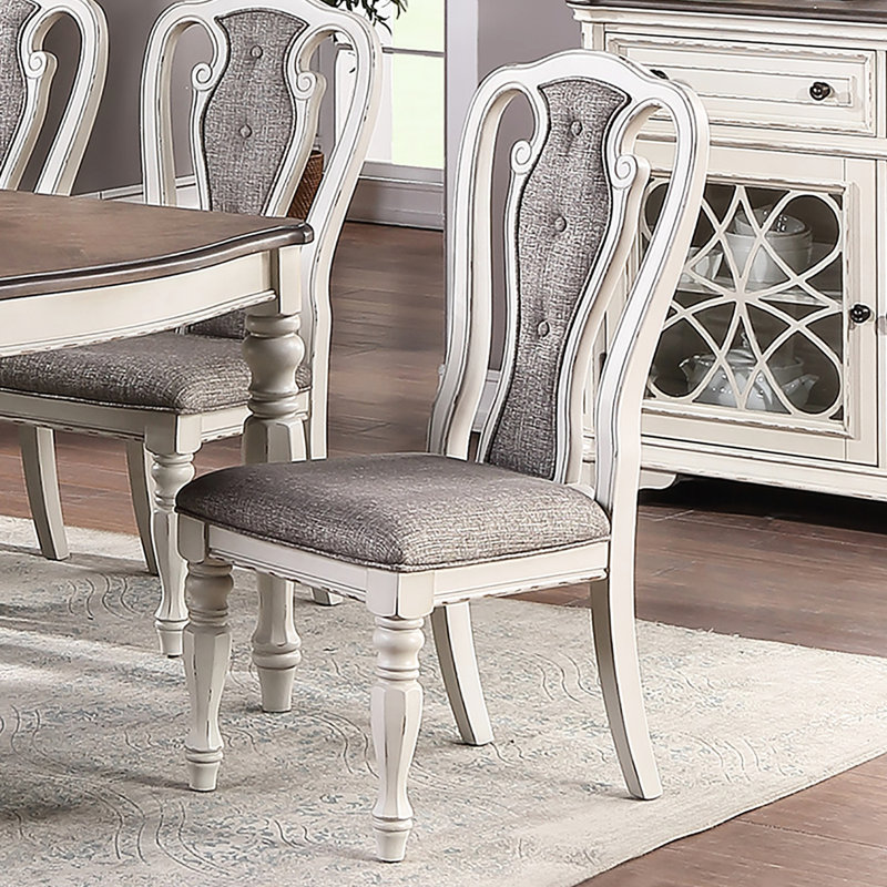 2 chaises de salle à manger rétro blanches (de 2), revêtement en tissu gris, dossier capitonné, structure en bois stable, capacité de poids de 200 lb, 2 chaises rembourrées requises, assemblage requis, blanc
