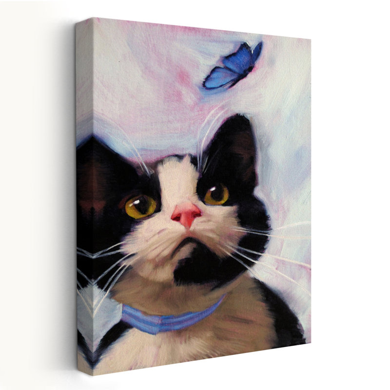 Chat et papillon - animaux, papillons, chats, art, H 24 po x l 16 po