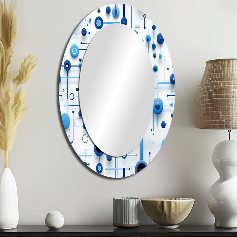 Vadlamudi - Miroir mural ovale bleu, H 36 po x l 24 po
