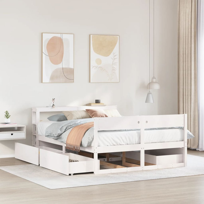 Solid Wood Bed, Small Double (4'), White