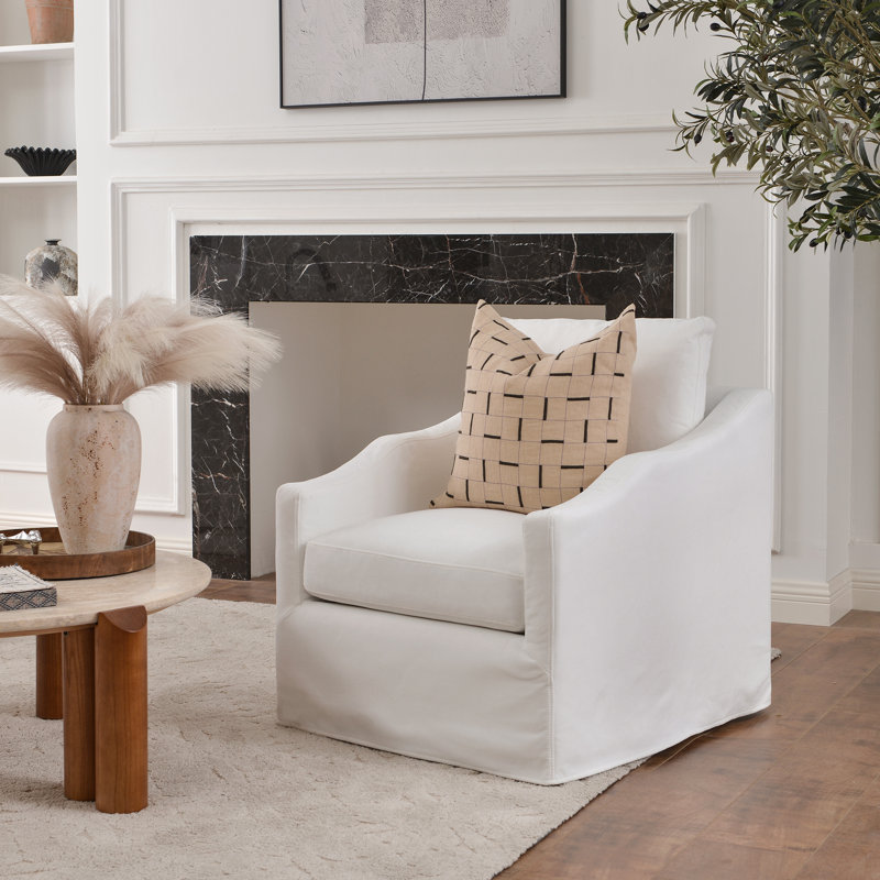28" Wide Down Fill Upholstered Slipcovered Swivel Barrel Chair, White