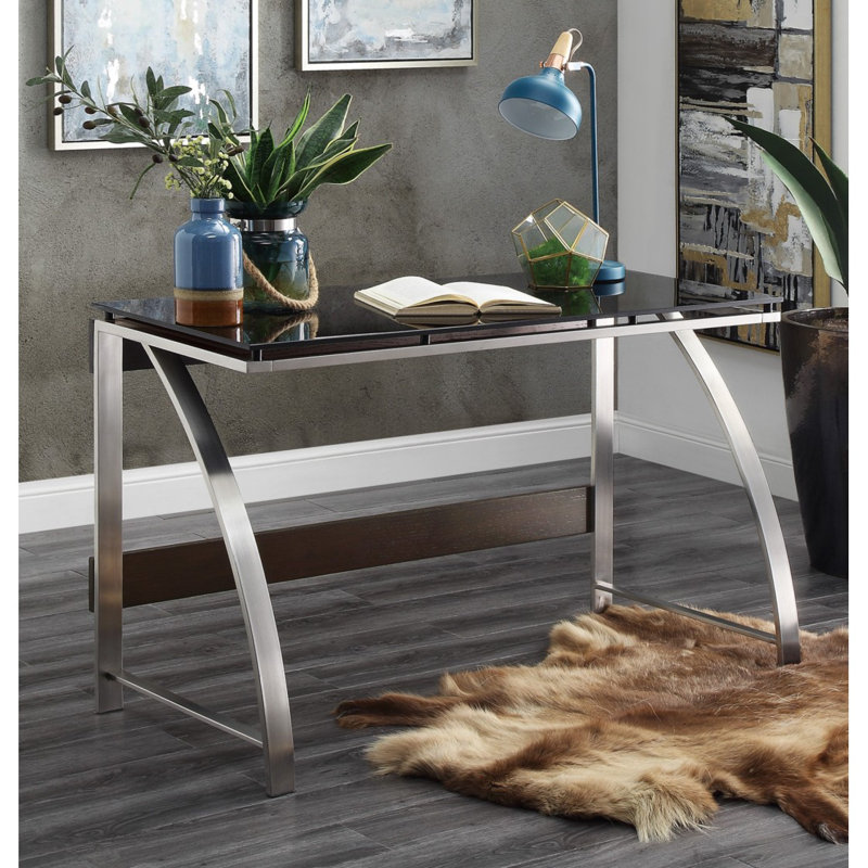 Meuble de bureau moderne avec plateau en verre et cadre en acier inoxydable 1 pièce