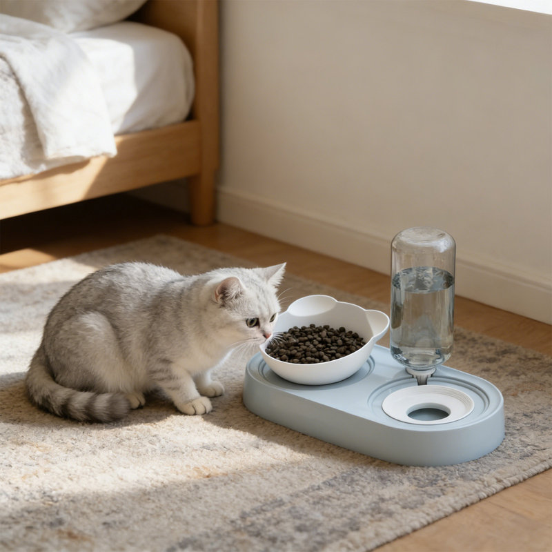 Bol à eau pour chat 2 en 1 automatique, 12,6 x 6,3 x 7,87 pouces, bleu, Bleu