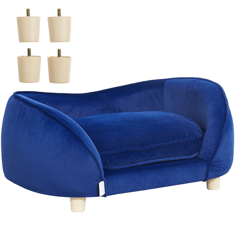 Dark Blue Velvet Pet Sofa with Wooden Frame